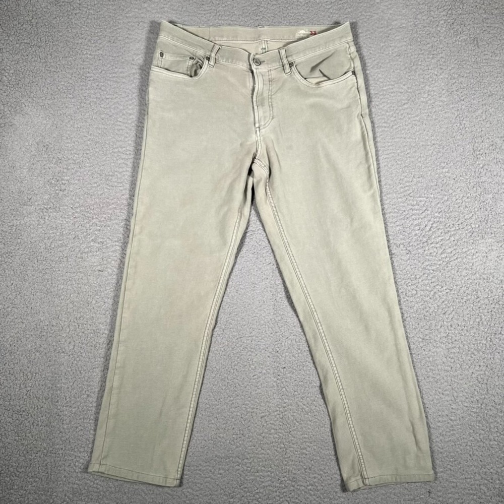 Faherty Pants Mens 33x27 Gray Stretch Terry 5 Pocket Casual Slim Straight Logo